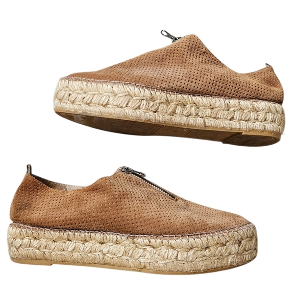 Eric Michael Serena Brown Perforated Suede Platform Espadrille Shoes Size 37 - Picture 1 of 8